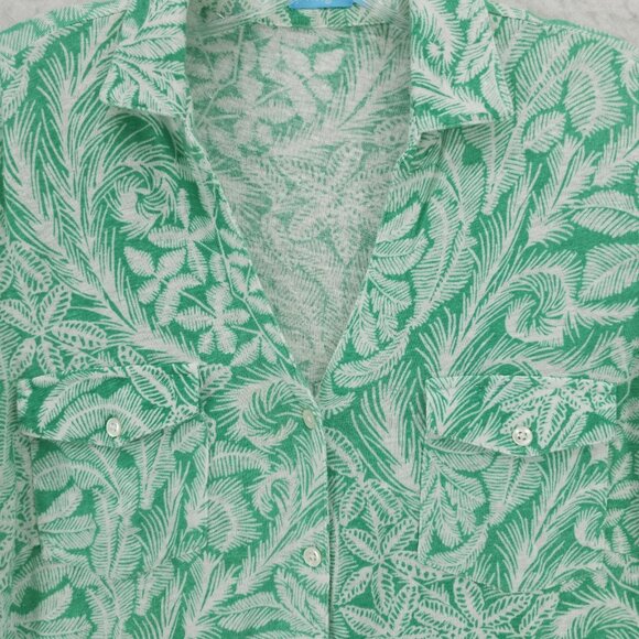 J. MCLAUGHLIN Linen Blend Top Shirt 3/4 Sleeve Green Floral Leaf Pattern MEDIUM - Picture 4 of 7